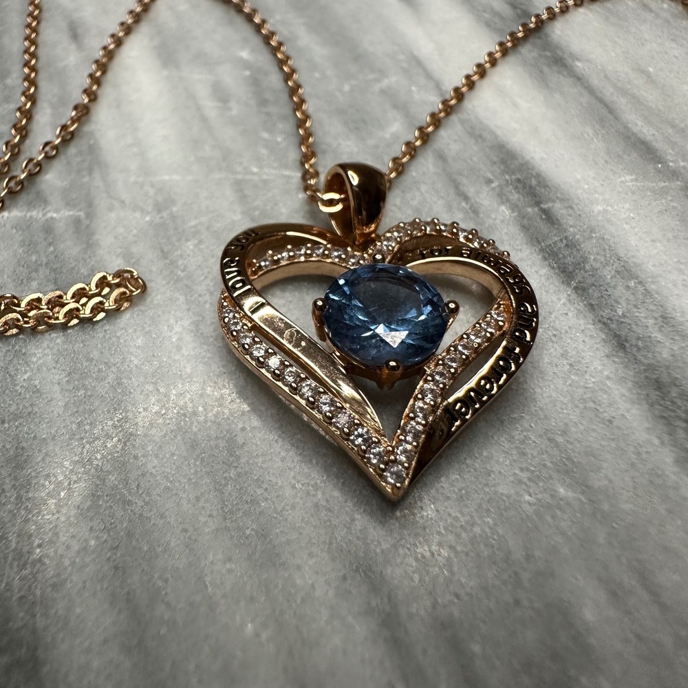 Rose Gold 925 Sterling Silver Blue Heart Necklace I Love You Always and Forever - Picture 4 of 9